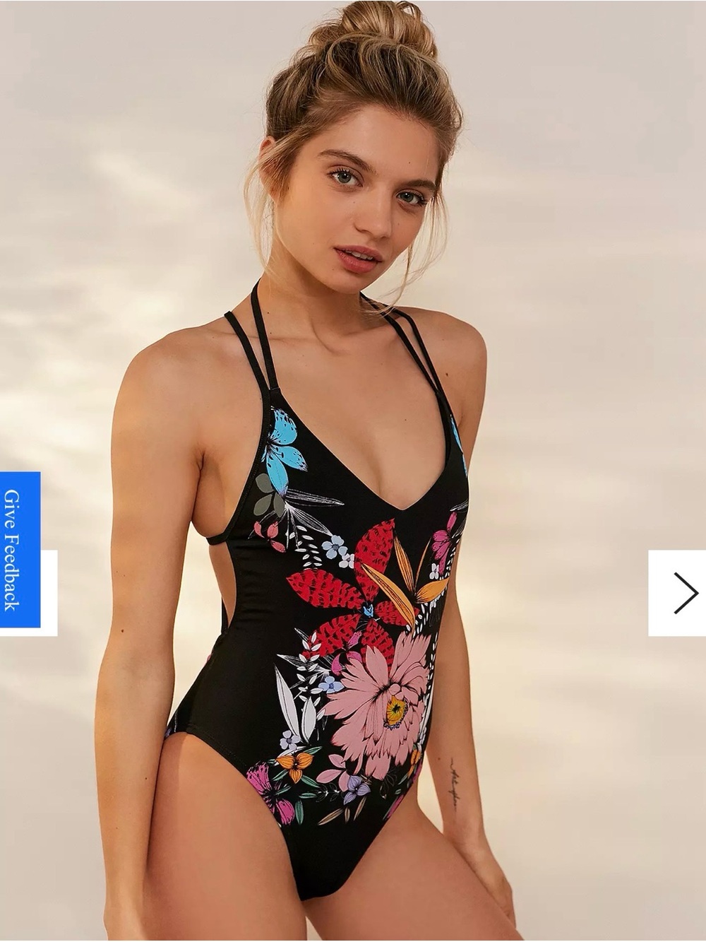 Urban Outfitters Black One-Piece Swimsuit with Pink & Multicolor Floral Print - Picture 4 of 5